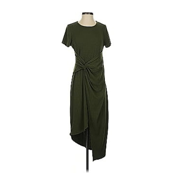 Heatherly Faux Wrap Ribbed Dress Size XL Olive Green NWOT‎ - Picture 1 of 8